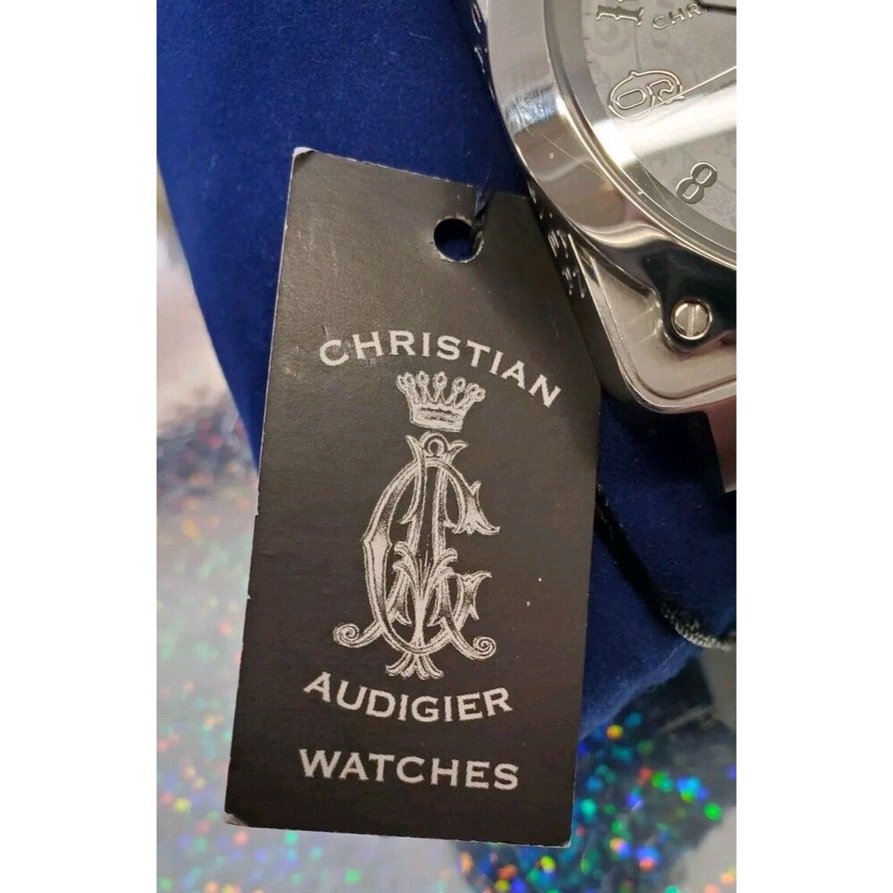 NEW Christian Audigier Watch Glow Arm Silver Tone Round Face White Silicone Band - Picture 6 of 16